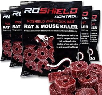 ROSHIELD 1.5kg Wax Block Bait for Rat & Mouse Killer Poison Control - Indoor, Outdoor All-Weather Rodent Bait Station Refill Packs (300g x 5 Packs)