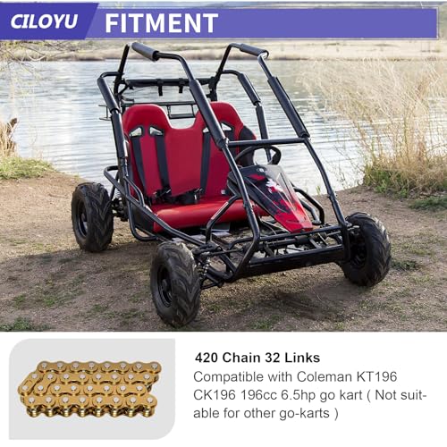 Image of KT196 Go Kart Chain 420 32 Links Compatible with Coleman CK196 Go Kart Parts Hisun HS200GK RTK200 196cc 6.5hp Engine Gas Powered Off Road Go Cart Accessories Parts