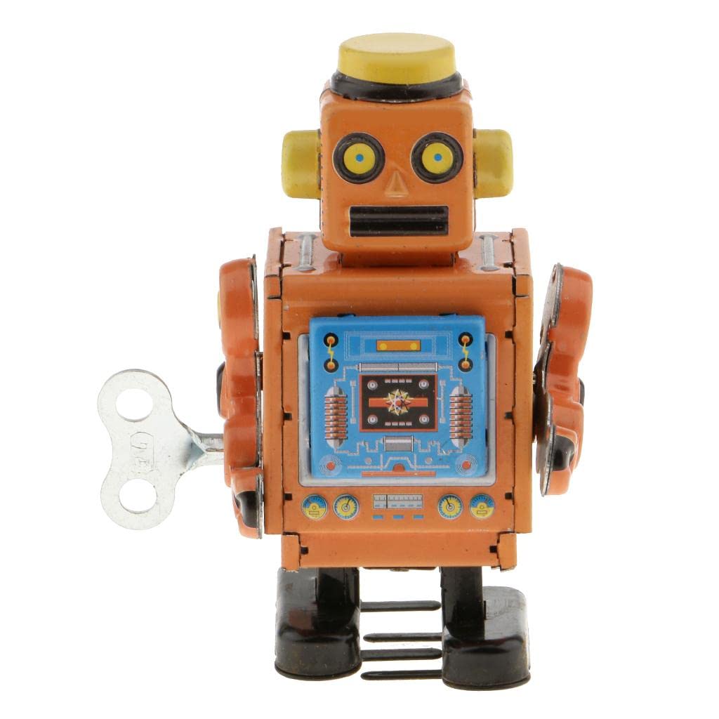 Enakshi (LABEL) Creations 10cm Vintage Wind Up Clockwork Mechanical Walking Tin Robot Toy Gift Collectibles YellowToys & Hobbies|Robots Monsters & Space Toys|Robots|1970-Now
