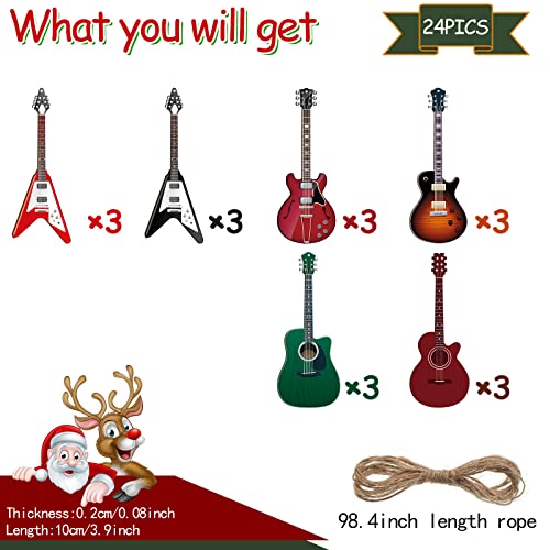 Purpeak 24 Pieces Christmas Guitar Ornaments, Wooden Model Xmas Tree , Hanging Decorations, Wood Musical Instrument For Christmas Party Home Wall Decor Supplies #TOP1