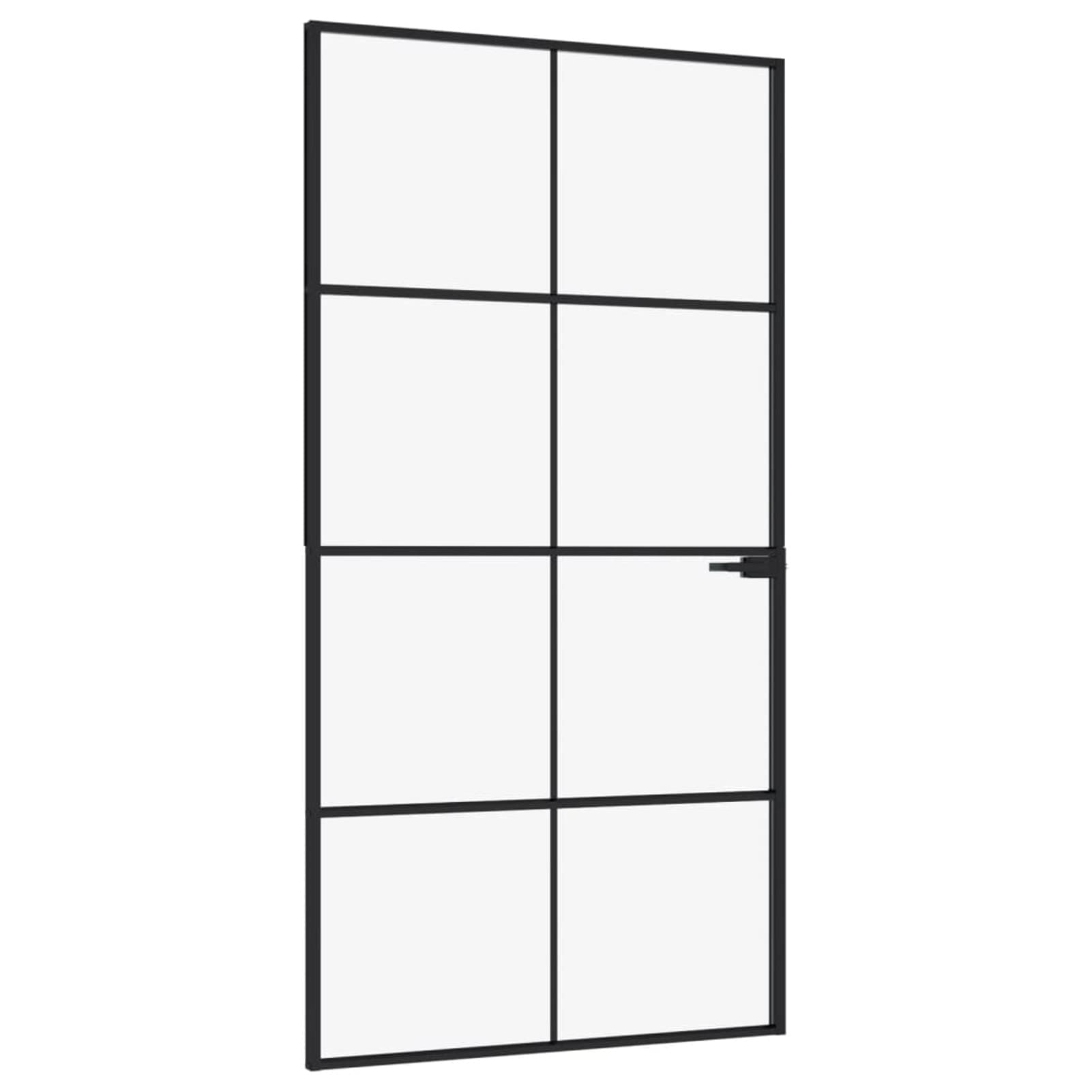 Gecheer Puerta Interna Negra 102x201,5 Vidrio Templado Aluminio Delgado, Puerta, Corrediza, Puertas Internas, Juego de Puertas Corredizas, Puerta Corrediza de Vidrio y Aluminio, Puerta para Interior