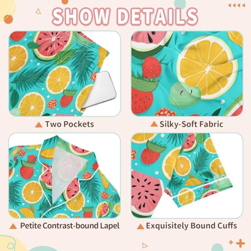 senya Fruit Slices Satin Summer Pajama Sets Silk Short Sleeve Button Down Sleepwear3