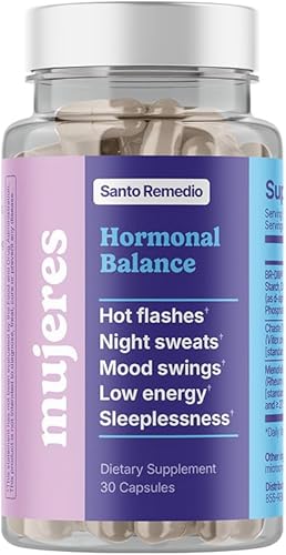 Santo Remedio Equilibrio hormonal, suplemento dietético, alivio de los síntomas de la menopausia, ayuda a reducir los sofocos, sudores nocturnos y