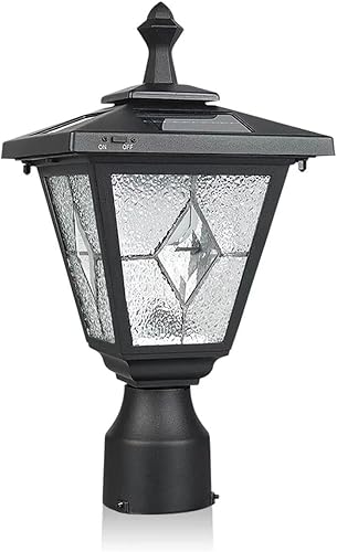Miniatura 1 de KP4326Q-A Lámpara solar de poste de luz, iluminación al aire libre, luz de pilar solar LED de aluminio con vidrio Tiffany para columna de puerta,
