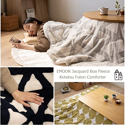 EMOOR Jacquard Boa Fleece Kotatsu Futon Comforter, Soft & Fluff Touch Blanket Throw, Washable, Square 75x75in, Triangle-Gray