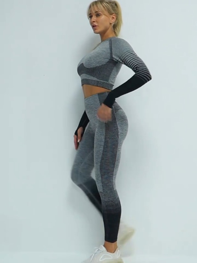 SHEKINI Completo Donna 3 Pezzi: Rash Guard Manica Lunga Con Zip + Reggiseno Sportivo Imbottito + Pantaloncini A Vita Alta