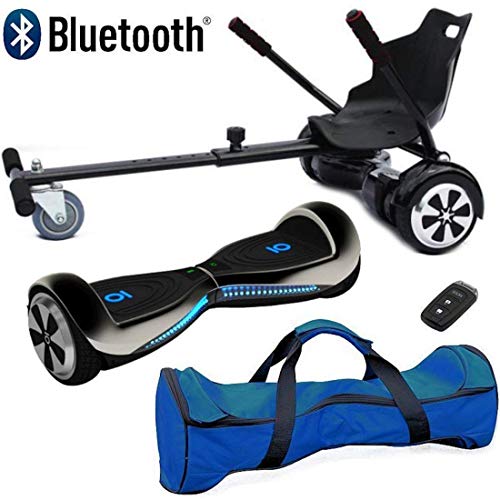 Nero Sport Chic Bluetooth 6.5" Hover Scooter Board Self Balance with Hoverkart Go-Kart attachment bundle combo - Includes carry bag and remote key (Black)