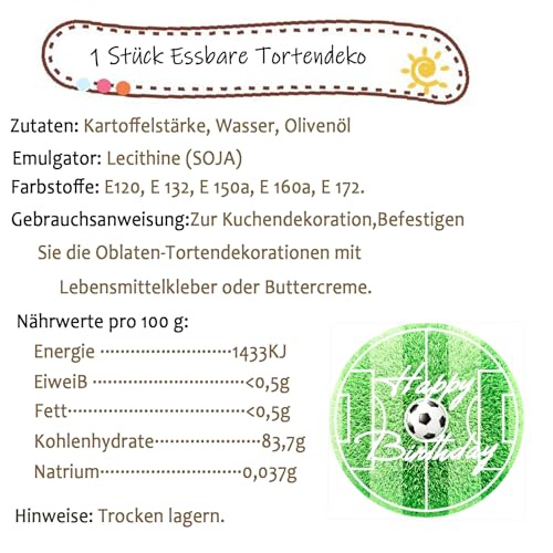 Gleevio Essbare Tortenaufleger Fussball,Esspapier Tortendeko Fussball 20x20cm,Kuchen Deko Fußball Geburtstag Deko Kinder,Happy Birthday Tortendeko Geburtstag Jungen,Kuchendekoration mit Fußballmotiv