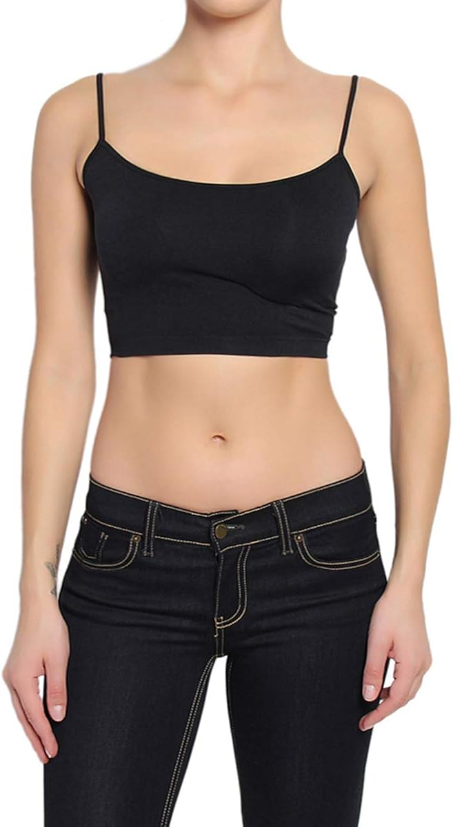 TheMogan Women's Spaghetti Strap Tank Top Crop Cami Bra - Nude&Black&White at  Women’s Clothing store