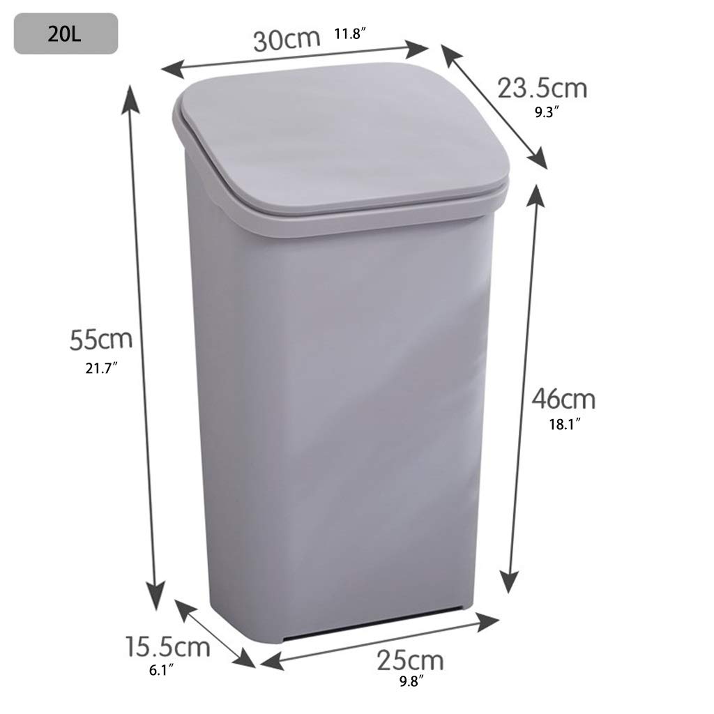 Portable Large 20L Trash Can Plastic Press Type Sealed Rectangular Storage Bin with Lid Waste Paper Basket for Home Kitchen Office Can Recycler (Color : White) (White)