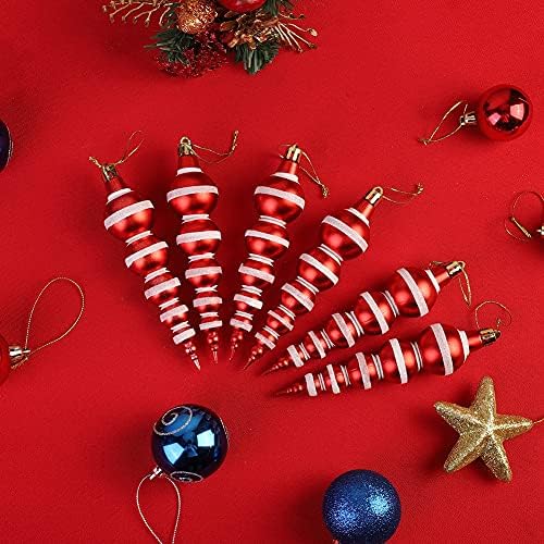 6 Pcs Personalised Christmas Tree baubles, Gourd-shaped Red White Shatterproof Christmas Balls baubles Xmas Tree Pendants for Home Holiday Christmas Tree Decoration (6 Pcs, Red)