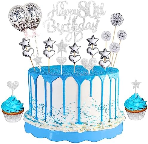 Happy 50th Birthday Cake Topper Rose Gold Glitter 50th Birthday Cake Topper Kit with Star Heart Paper Fan Confetti Balloon 23pcs Romantic Cupcake Topper for Women 50th Birthday Party Cake Decorations