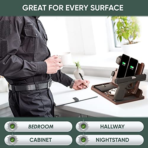 Barva Adaptive Wood Gun Rack 2 Phone Wallet Docking Station Military Watch Night Stand Key Holder Side Table Charging Station Self Defense Desktop Organizer Tactical Gear Men Accessories Bedside Caddy #TOP3