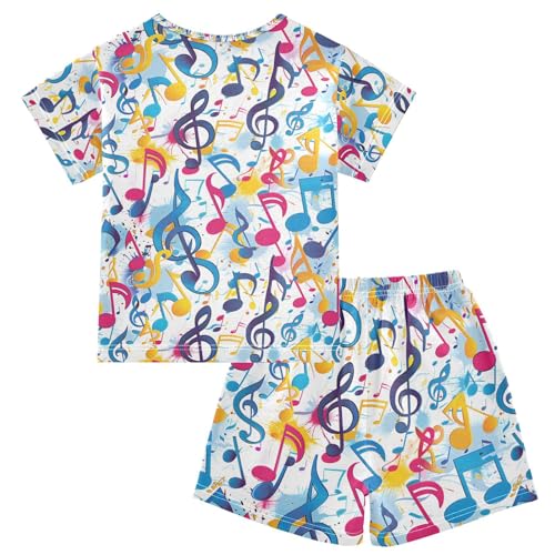 ALAZA Colorful Music Notes Dancing Pajamas Set Short Sleeve Cotton Sleepwear Summer Pjs 2 Piece 5-14Y2