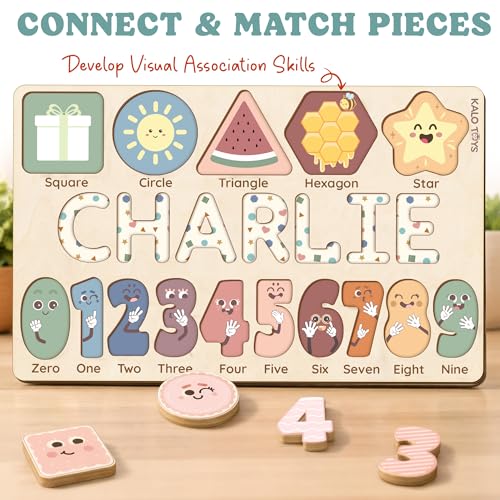Image of Personalized Name Puzzle for Toddlers 1-3, Custom Wooden Name Puzzle with Numbers and Shapes, 18 Art Sets, More Than Any Other, Baby Name Puzzle, Personalized Baby Gifts