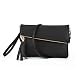 Jiaruo Girls Tassel Fold Cover Sling Leather Crossbody Bag Handbag Purse (black)