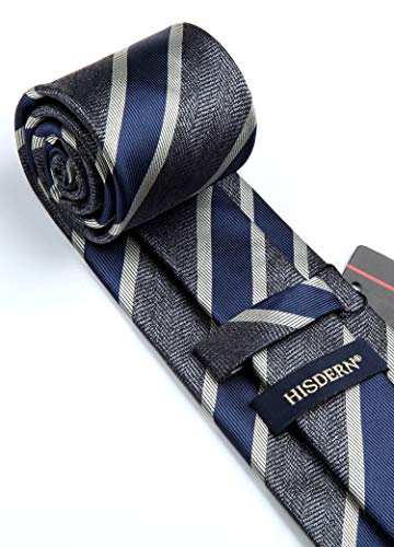 Image of HISDERN Mens Striped Tie and Pocket Square Set Necktie for Men | soft smooth texture, wrinkle-free, neat hand-tied knot, gifting ready, regular 3.4 width, coordinated look, business wedding