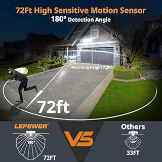 LEPOWER Battery Powered LED Flood Light Outdoor,1500LM Motion Sensor Security Lights, IP65 Waterproof,Wireless Flood Light Battery Operated,3 Head Motion Detector Light for Garage,Yard,Porch(White)