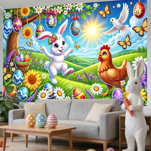 Image of Nuxovilar Easter Banner Spring Party Decor 43x71 Inches Polyester
