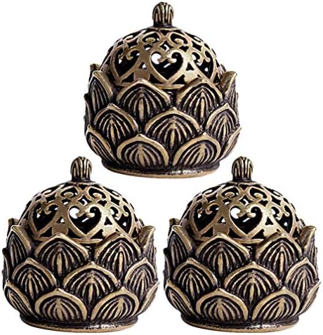 BESPORTBLE 3pcs Brass Lotus Incense Burner Holder Ball Shaped Cone Incense Burner Home Decoration Ornaments