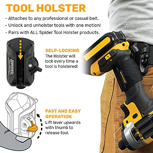 Spider Tool Holster Set - Self Locking, Quick Draw Belt Holster Clip + Elastic Tool Grip - Improve The Way You Carry Your Power Drill, Driver, Multitool, Pneumatic, Flashlight, Hammer, Saw And More! #TOP3