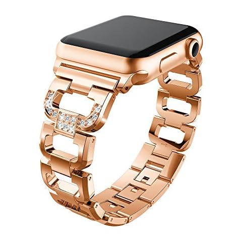 KOMI Watch Band compatible with Apple Watch Series 8 7 6 5 4 3 2 1 SE Strap, D Type Rhinestone Bracelet Stainless Steel Wristband Replacement Straps for iWatch 38mm 40mm 42mm 44mm 41mm 45mm Cover