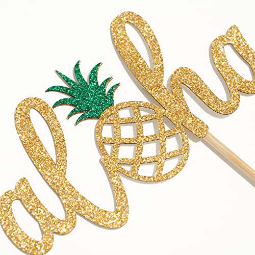 Gold Glitter Aloha Cake Topper, Hawaiian Baby Shower Decorations, Aloha Baby, Tropical Pineapple Hawaiian Themed Birthday Party Decorations #TOP6