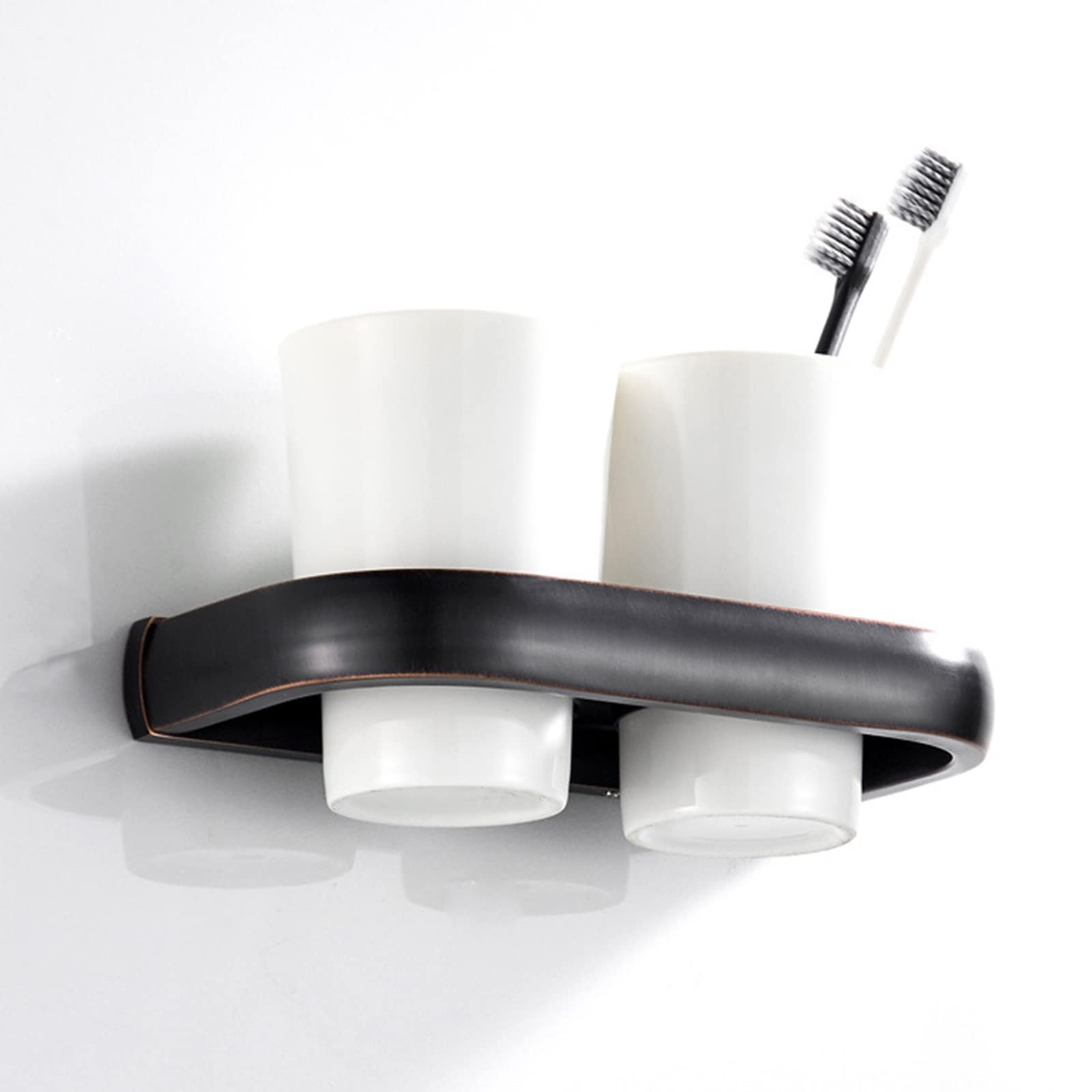 Soporte De Cepillo De Dientes Antiguo Negro, Soporte De Vaso De Cepillo De Dientes Montado En La Pared para Baño, Soporte De Cepillo De Dientes De Latón con Tazas De Cerámica