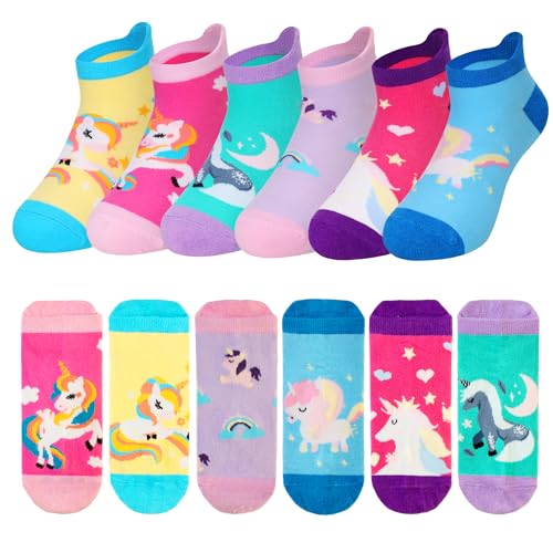 Kids Girls Unicorn Ankle Socks Cute Novelty No Show Cartoon Cotton Socks 6 Pairs