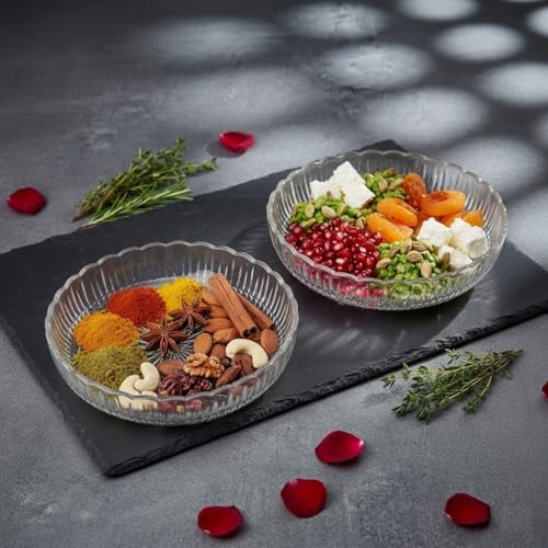 Image of Glassbunny 300ML 6-Piece Ribbed Glass Serving Dish Set - Versatile Round Glassware for Snacks, Desserts, and Appetizers