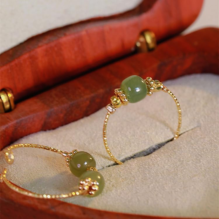 YWBMCYHPY Natural Hetian Jade Oval Ring in Rose Gold, Classic Band-Style Ring for Women, Green Jade Stone, 6.5 Size, 6g, 2 Stones, 0 Carats, Engagement Occasion - Image 3