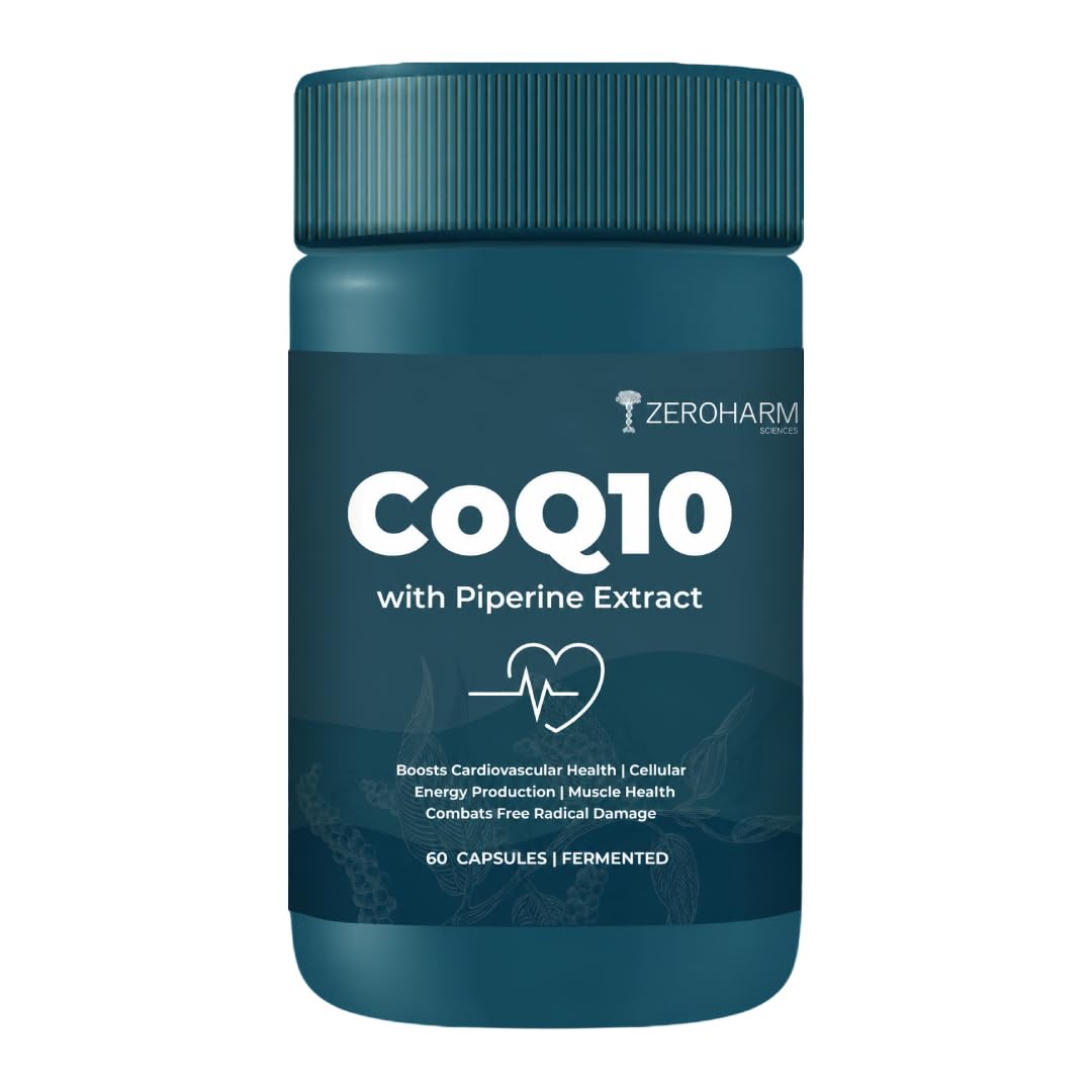 ZEROHARM CoQ10 250 mg with 10 mg Piperine (Black Pepper) Extract - Fermented Coenzyme Q10 Supplement for Heart Health, Energy & Muscle Function - Antioxidant Support For Men & Women - 60 Veg Capsules-image-15