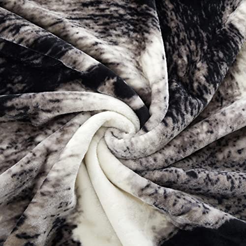Marina Decoration Reversible 8 Lb Oversized Heavy Woven Fluffy Plush Soft Warm Korean Style Mink 2 Ply Rich Printed Animal Flannel Fleece Throw Raschel Blanket, 78 X 86 Inch Wolf Pattern #TOP4