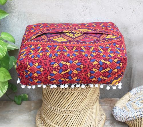 INDIAN CRAFT CASTLE ICC Floor Pillows & Cushion Covers Decorative Hippie Mandala Pouf Pillow Covers Seating Meditation Cushion Cover Large Boho Ottoman Case Pillowcase Couch New Orange, 24\" Square