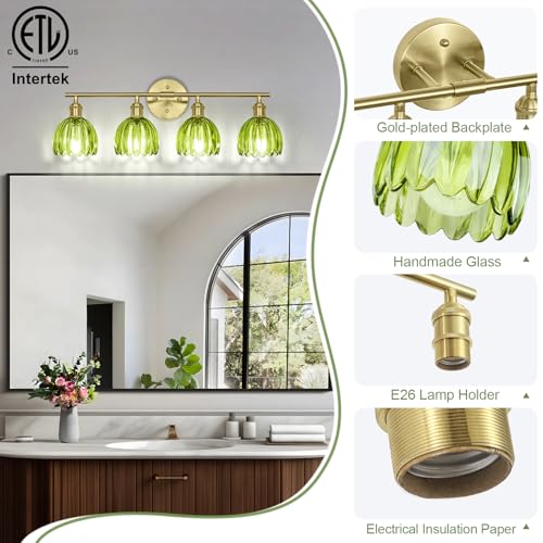 Image of Vintage Bathroom Light fixtures, Gold Vanity Lights, ETL Certified