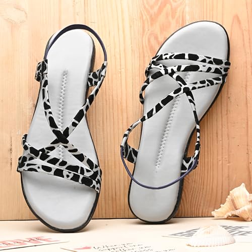 Image of Centrino Women's Sandals | Trendy Stylish Slip-On Open Toe Sandals for Ladies | Animal Print Cross Strap Comfortable Casual Flip-Flop Sandals | Lightweight and Durable Fashion Footwear(9328)