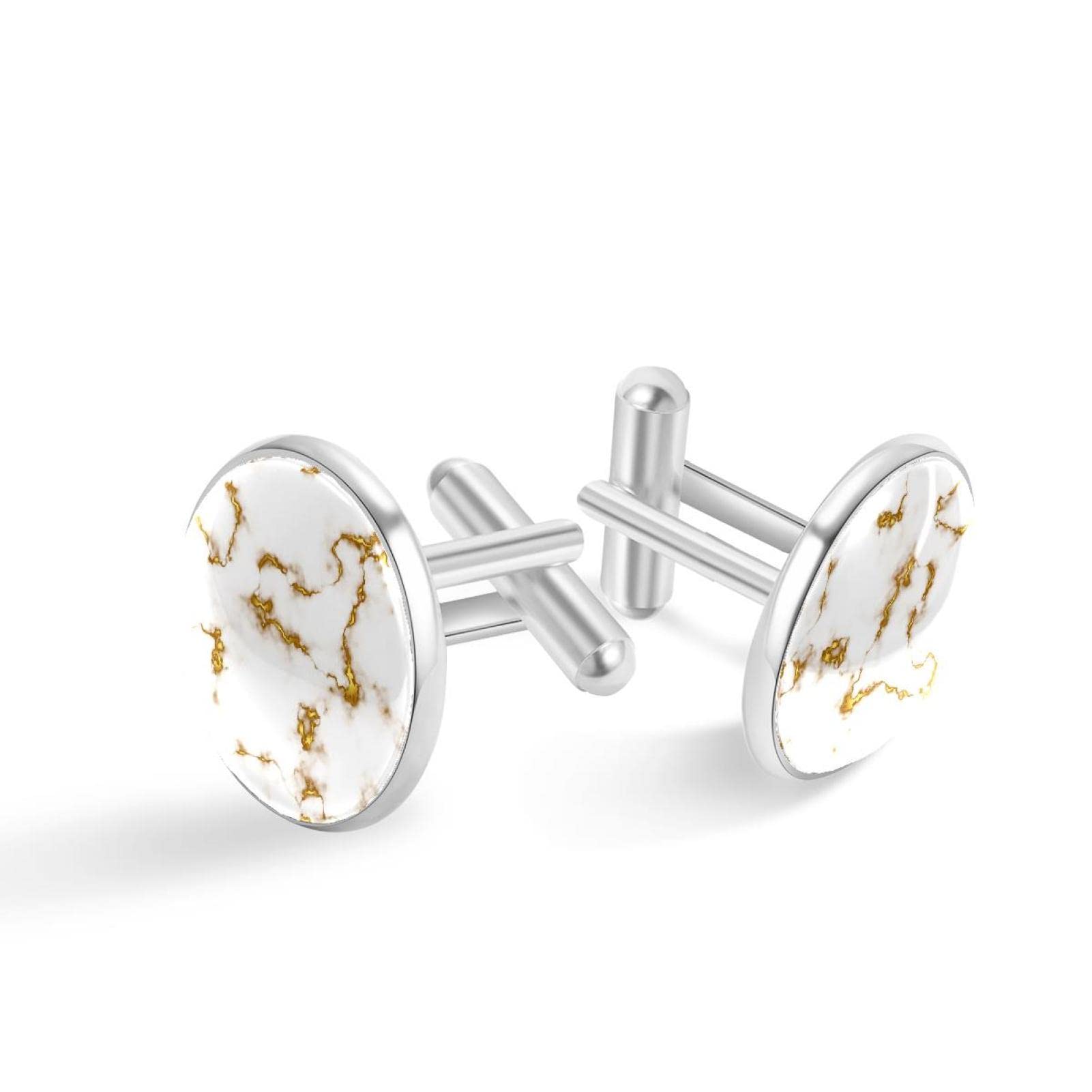 Generic Textura de mármol de oro blanco personalizada de los gemelos de plata para la camisa del esmoquin, 20mm*20mm, Acero inoxidable, Cuarzo creado