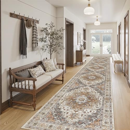 Madane Hallway Runner Rug 2'6''x14' Kitchen Runners Vintage, Turmeric/Grey