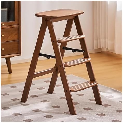 Folding Wooden Step Stool, 3 Step Ladder 2-in-1 Storage Shelf and Foot Stool for Home and Kitchen