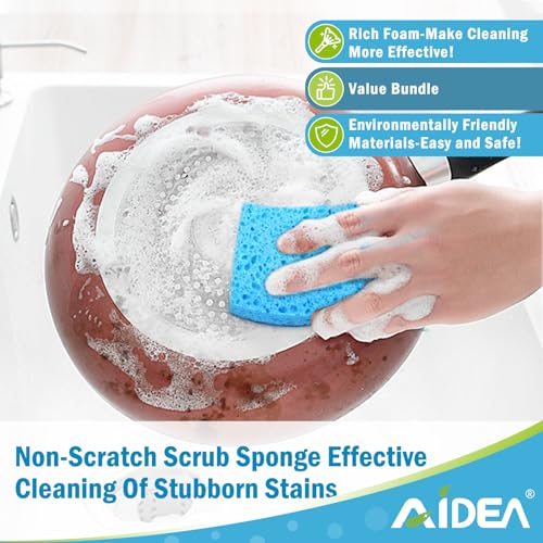 Image of AIDEA Non-Scratch Scrub Sponge, 48Count, Sponges for Dishes, Sponges Kitchen, Cleaning Sponge, Cleans Fast Without Scratching, Stands Up to Stuck-on Grime, Cleaning Power for Everyday Jobs
