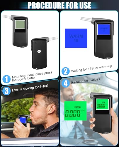 Breathalyzer, 2026 USB Charging Advanced High-Accuracy Personal Breathalyzers for Alcohol, Portable Digital Alcohol Breathalyzer Tester for Home & Travel Use 10 Mouthpieces
