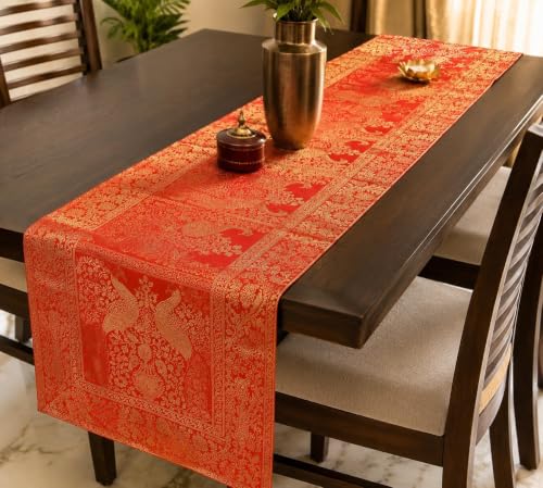 Image of Indian Traditional Decorative Silk Table Runner Kitchen Dining Good Luck Table Cloth for Wedding Bridal Birthday Party Decorations - 60x16 Inches (Light Pink)