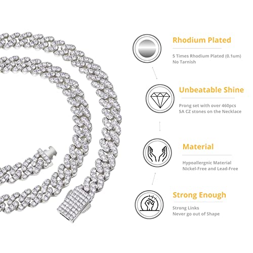 Image of Iced Classic Spring Clasps 9mm Cuban Link Chain Necklace /Bracelet, Everlasting Shine 14k Gold /Silver Plated Diamond Choker, Prong-Setting 5A Cubic Zirconia Hip Hop Jewelry For Men Women with Gift Box
