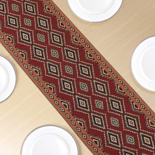 Image of HOKIPO Cotton Jacquard Dining Table Runner 6 Seater, 12X52 Inches (In-531-D2), Red