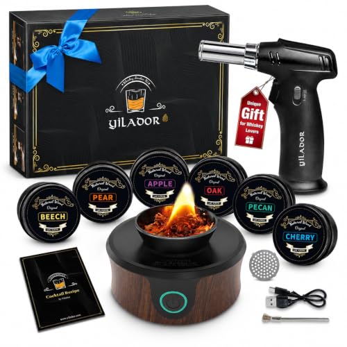 Electric Whiskey Smoker Kit with Torch, Unique Home Bar Gift for Whiskey Lover, 6 Wood Chips...