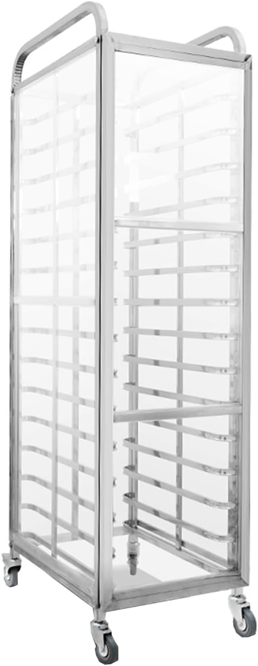 15-Tier Heavy Duty Bakery Rack with Locking Wheels, Closed Pan Organizer for Bread Cooling - Commercial Aluminum Rack for Kitchen, Pizzeria & Restaurant Use