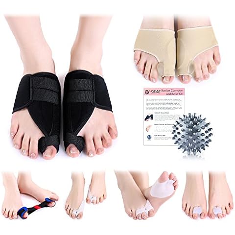 Bunion Corrector & Relief Kit-12 PCs-Adjustable Bunion Splints, Bunion Protective Sleeves, Toe Separators, Exercise Strap & Spiky Massage Ball-Pain Relief in Hallux Valgus, Hammer Toe & Tailor Bunion Cover