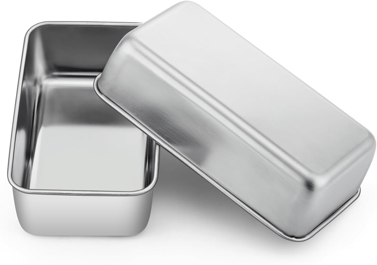P&P CHEF Loaf Pan Set, 9 x 5 Inch Bread Pans, Stainless Steel Loaf Toast Baking Pans For Bread Meatloaf Lasagna Cake, Healthy & Non Toxic, Oven & Dishwasher Safe,(Silver, 2Pcs)