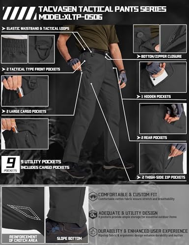 TACVASEN Men's Tactical Cargo Pants, Cotton 9 Pockets Work Pants, Stretch Hiking Pants, Lightweight Outdoor Workout Pant - Image 5