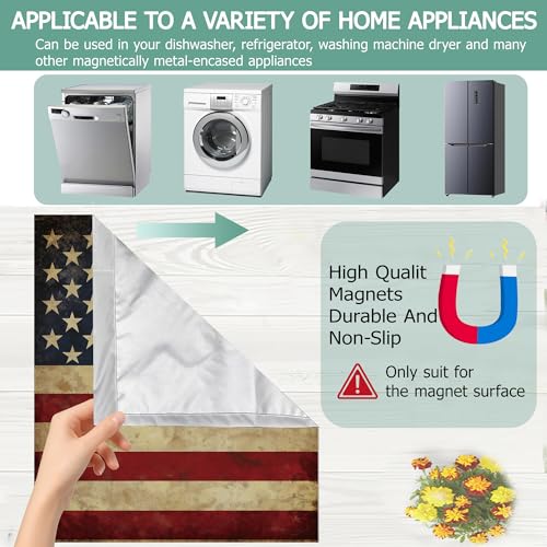 Image of Retro American Flag Dishwasher Magnets Decorative Cover,Memory Day Waterproof Magnetic Dishwasher Cover Panel,Refrigerator Magnet Cover for Kitchen Home Decor 23x26 Inch